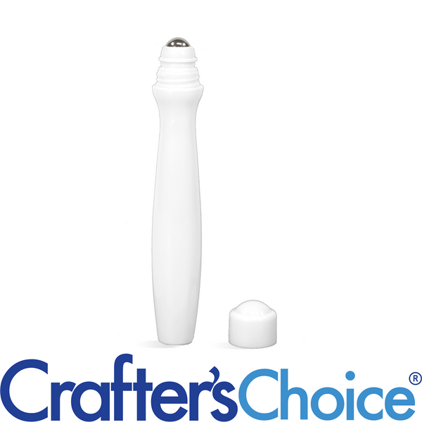 0.6 oz White Round Bottle, Metal Roller Ball & Cap