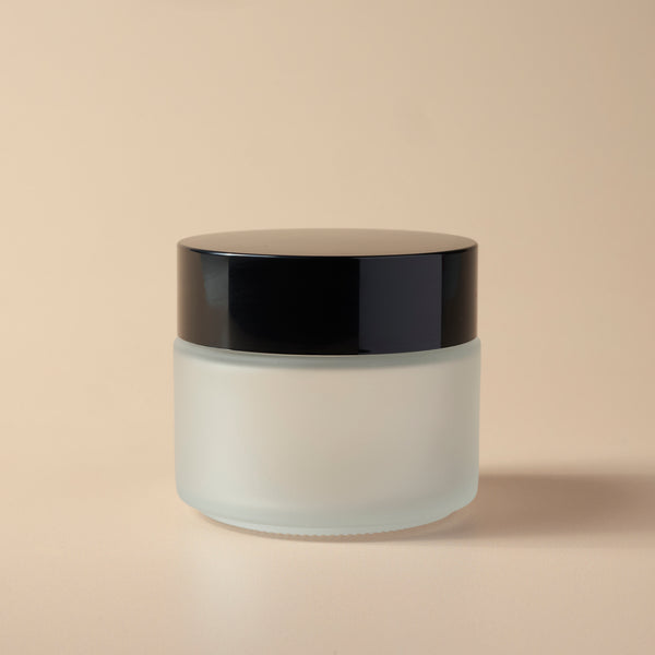 3.38 oz Frosted Glass Jar & Black Lid
