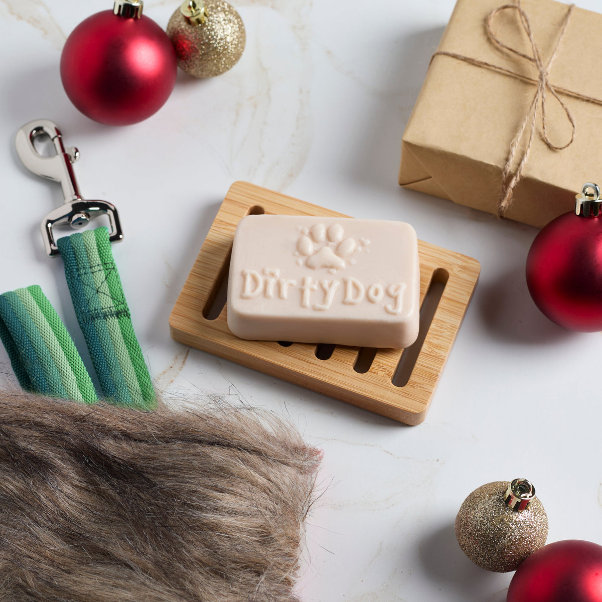 dirty dog soap on a holiday background