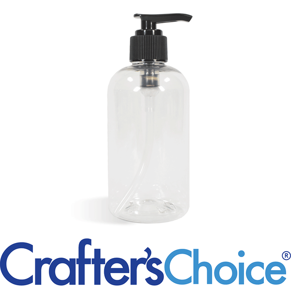 8 oz Clear Boston Round w/ Black Saddle Pump Set