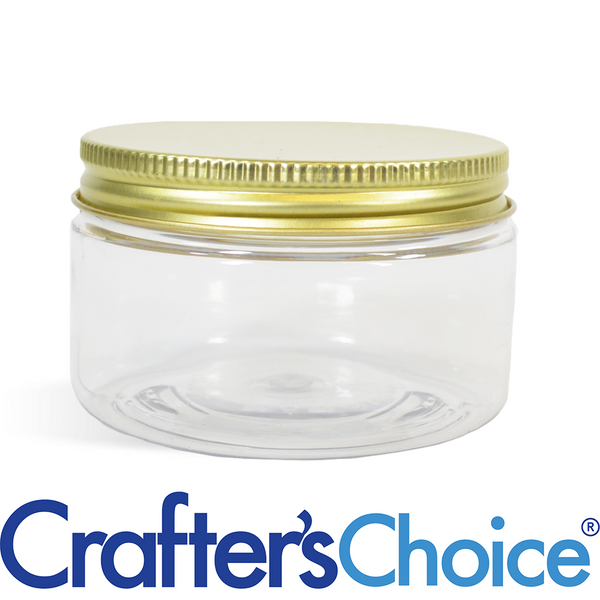 4 oz Clear Heavy Wall Jar & Gold Metal Top Set - Zoom Media 1