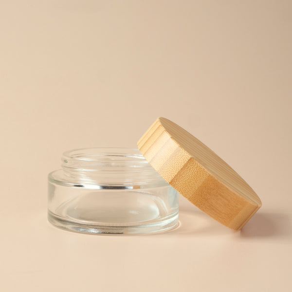 3.38 oz Clear Glass Jar & Bamboo Lid - Zoom Media 1