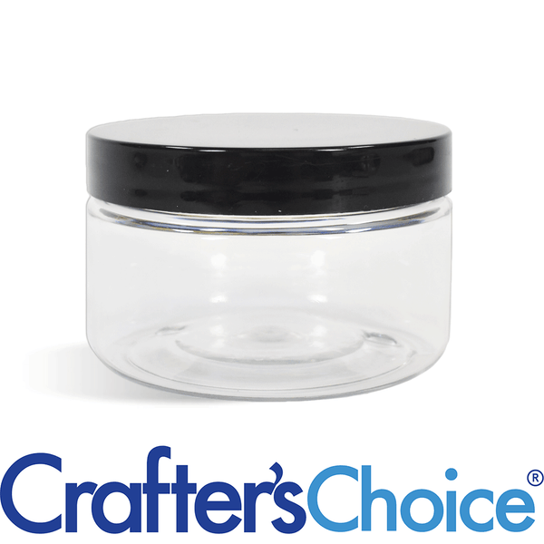 8 oz Clear Heavy Wall Jar & Blk Straight Top Set - Zoom Media 1